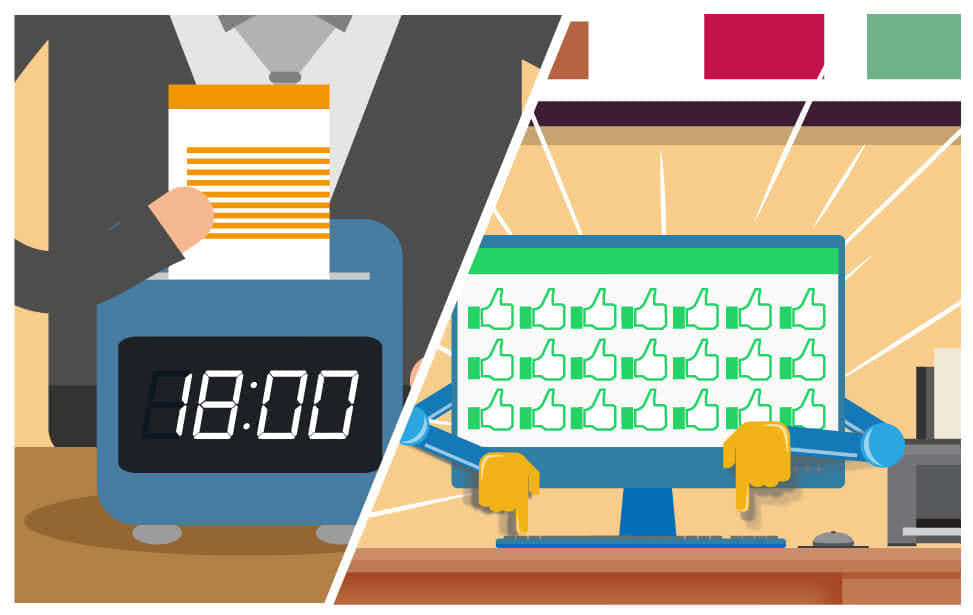 晚上，你下班了，公司的電腦不下班自動幫你按讚