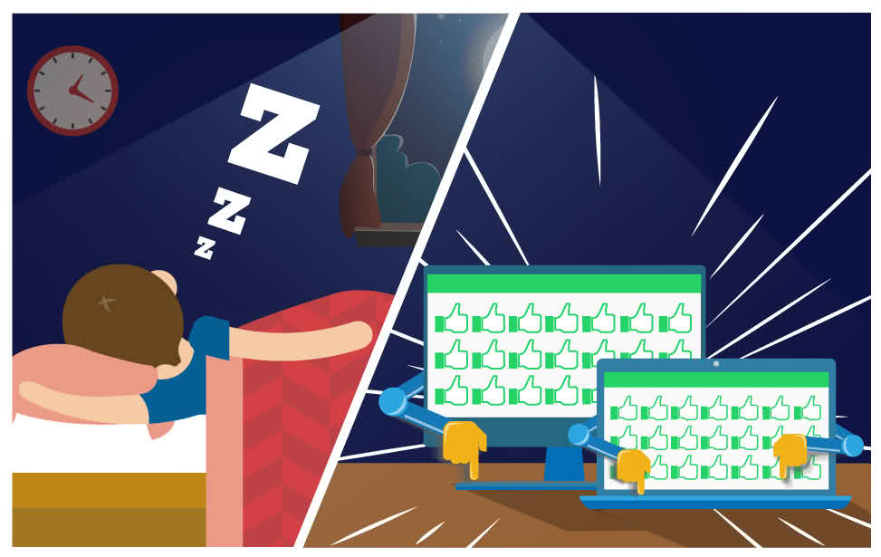 夜深，你就寢了，所有電腦都不睡覺持續幫你按讚